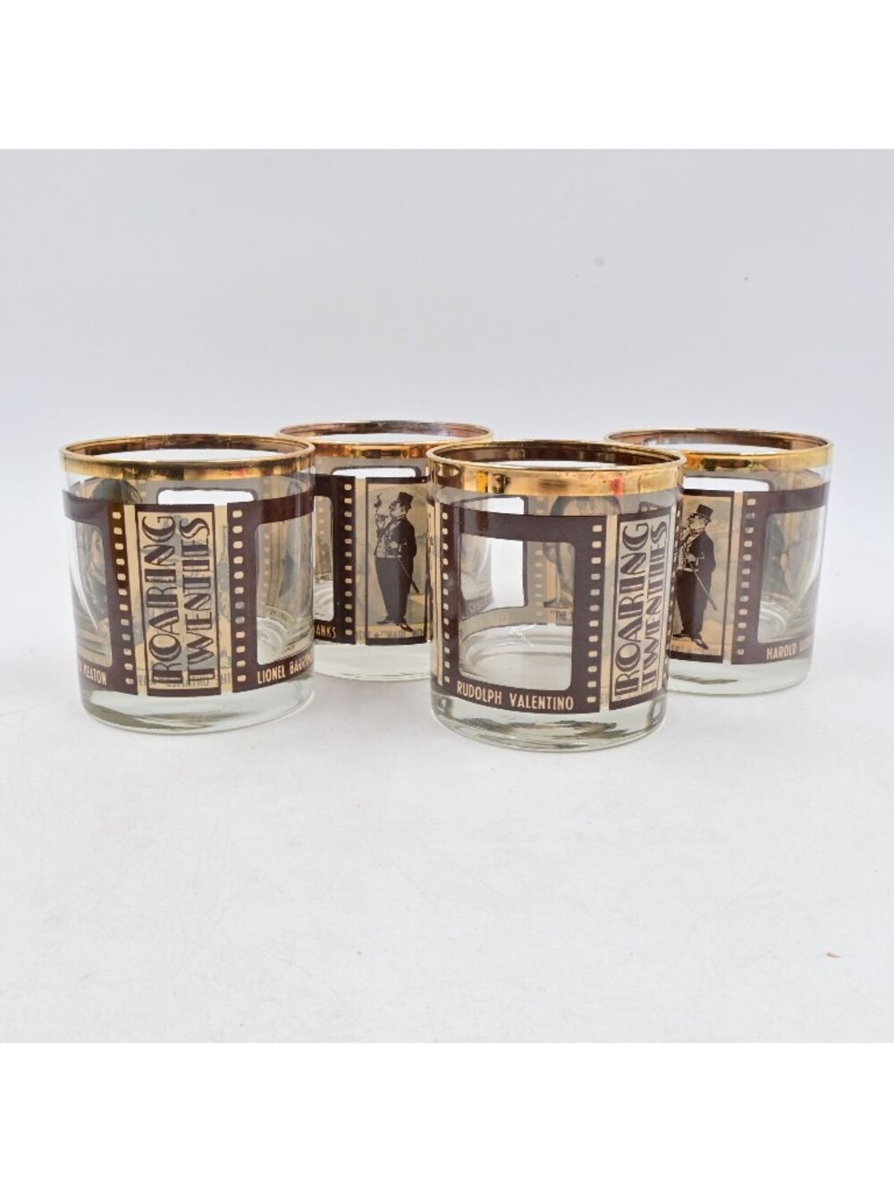 Houze Art Roaring Twenties Film Strip Lowball Rocks Glasses Silent Movie Star